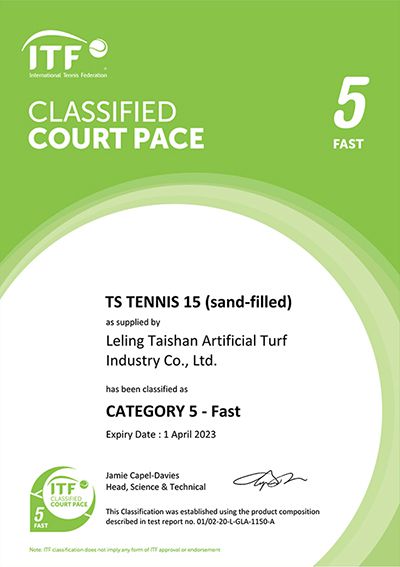 ITF 認定証 -TS Tennis 15 Fast 5